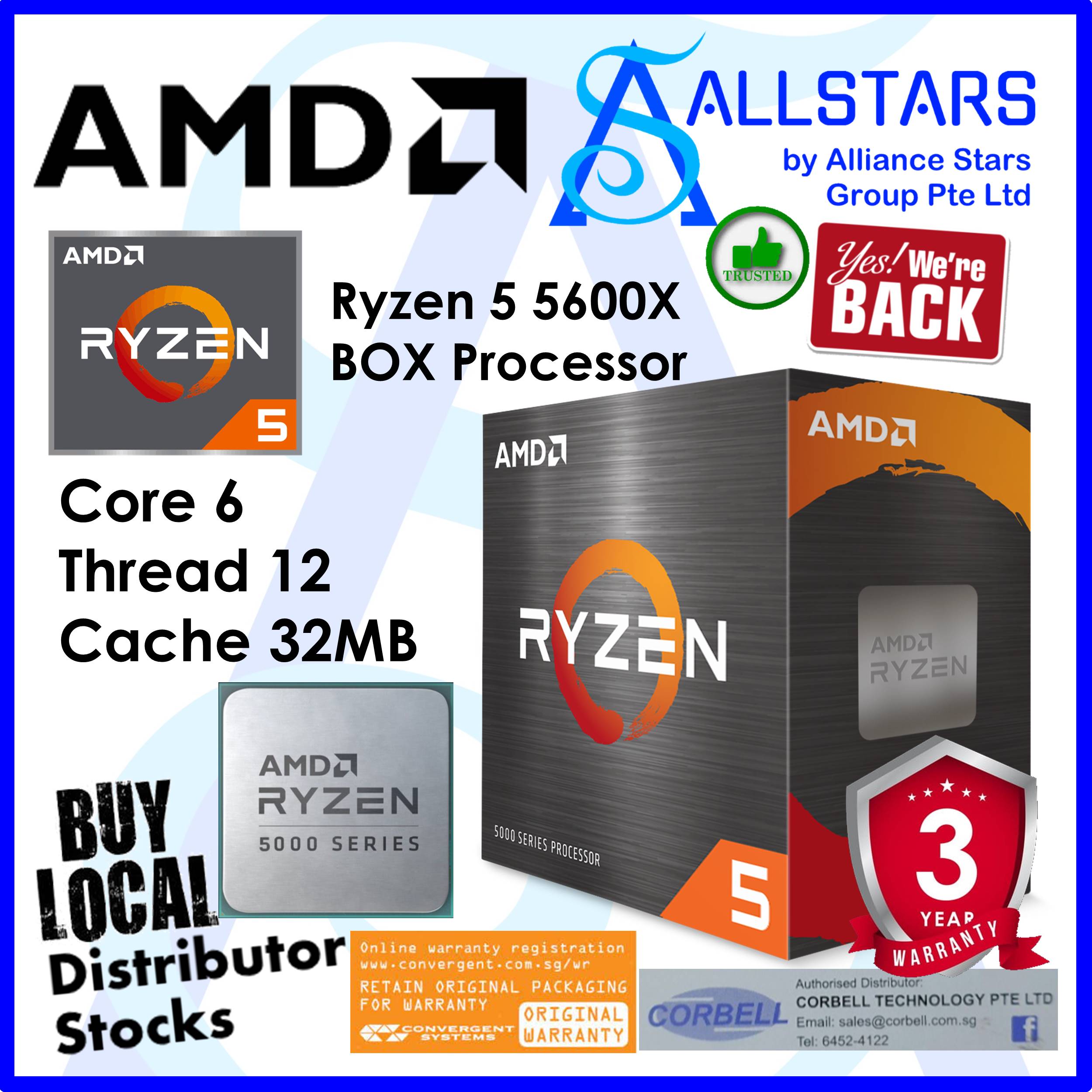 Amd Ryzen 5 5600 6-Core 12-Thread Desktop Cpu, 3.5Ghz Base Clock