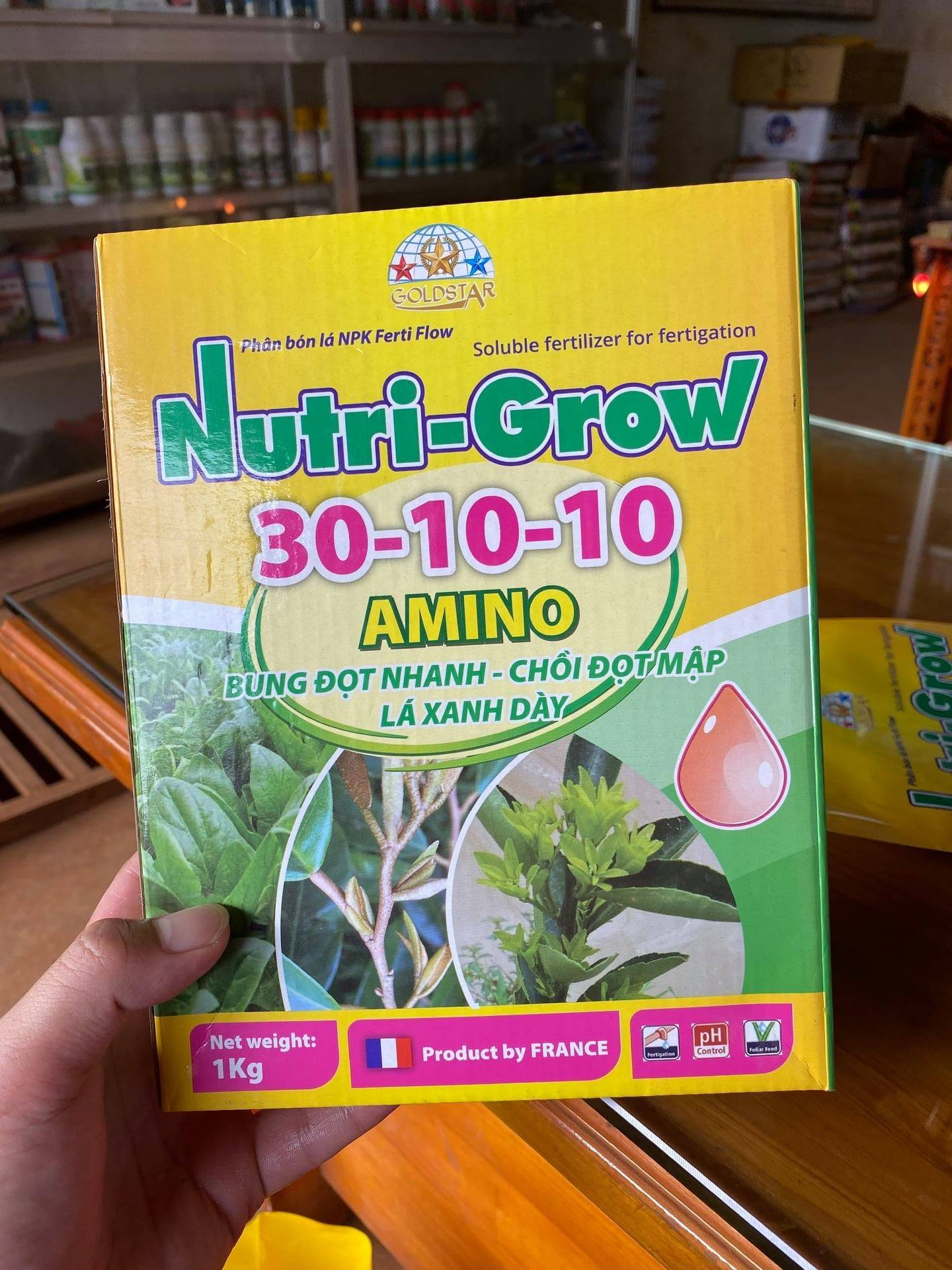 Phân bón- 30-10-10- nutri grow- hộp 1kg- bung đọt- xanh lá - dày lá - nhập khẩu từ pháp