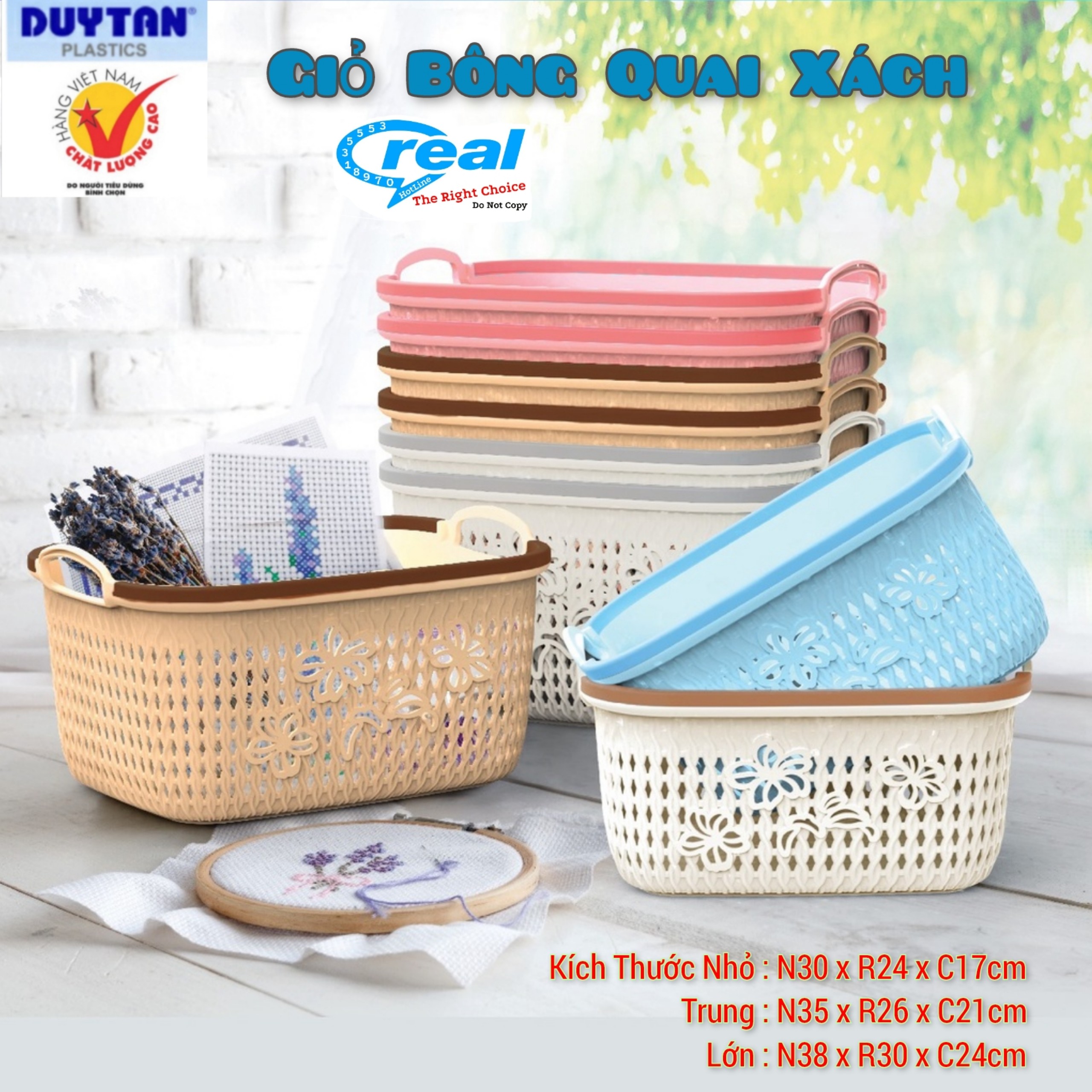 Giỏ bông cao cấp kiểu hàn quốc có quai xách matsu duy tân nhỏ/trung/lớn - giỏ quai xách decor