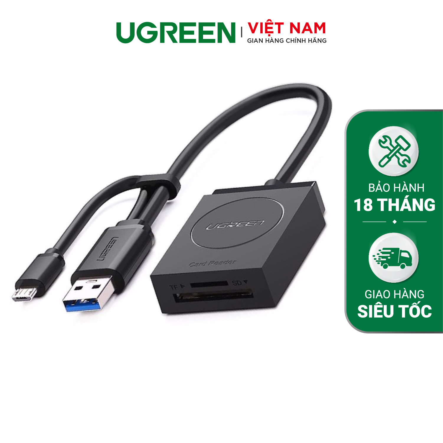 Đầu đọc thẻ SD TF chân cắm USB 3.0 UGREEN CR127 Truyền tải dữ liệu nhanh chóng | Kết nối OTG Bảo Hành 18 Tháng 1 Đổi 1 20203 20250
