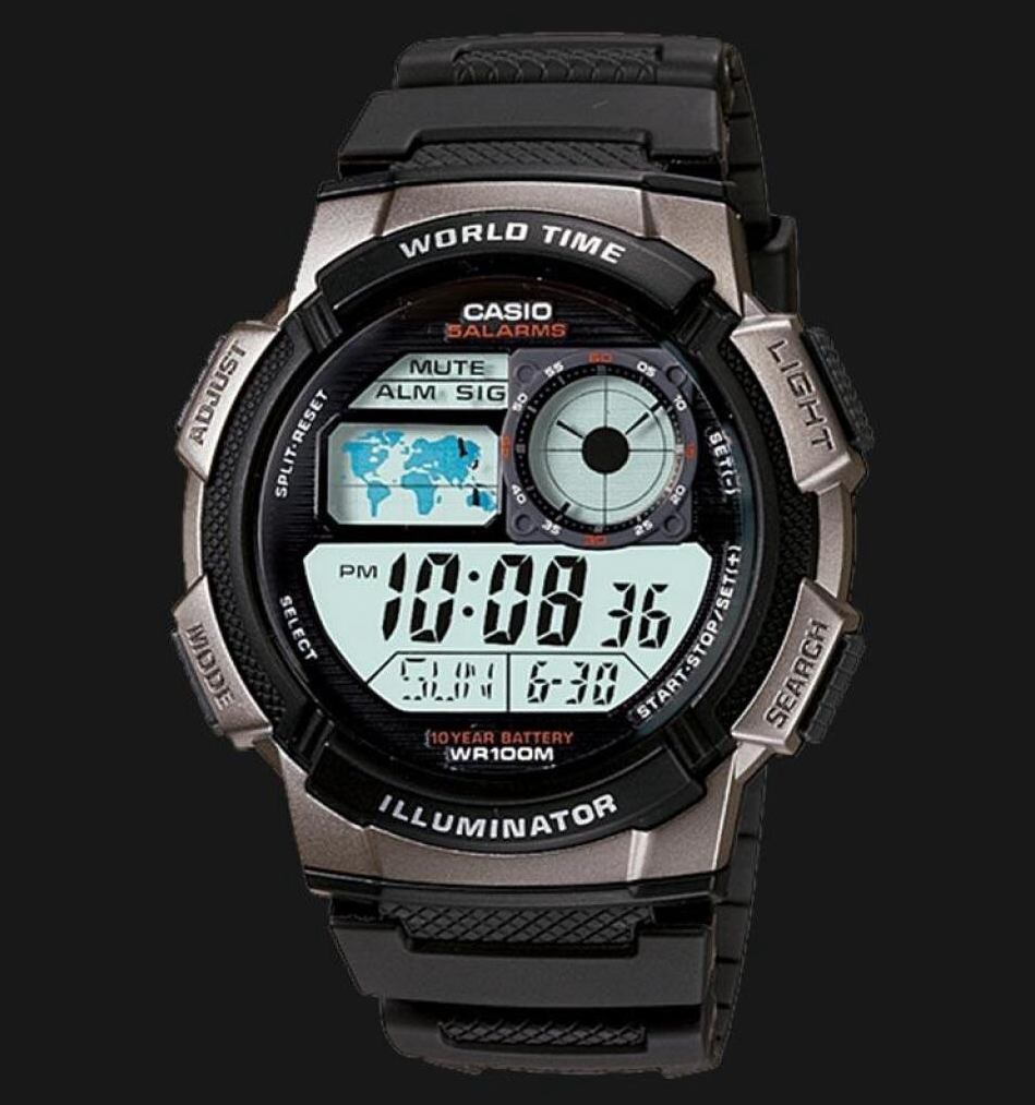 ภาพที่ให้รายละเอียดเกี่ยวกับ Casio Standard รุ่น AE-1000W-1BVDF นาฬิกาข้อมือผู้ชาย สายเรซิ่น กันน้ำ 100 เมตร อายุแบต 10 ปี -มั่นใจ ของแท้ 100% ประกันศูนย์ 1 ปีเต็ม