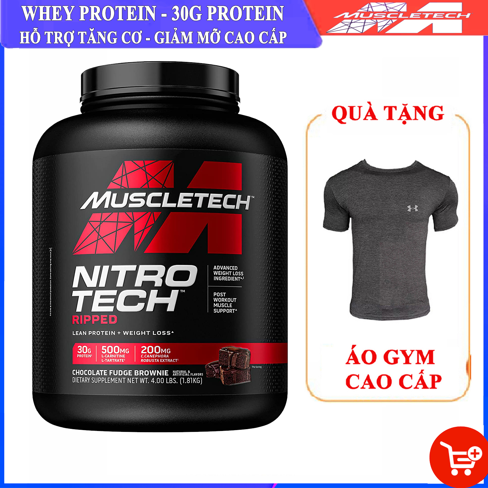 [TẶNG ÁO GYM] Sữa tăng cơ Whey Protein Nitro Tech Ripped của Muscle Tech hộp 42 lần dùng hương Chocolate hỗ trợ tăng cơ giảm cân, giảm mỡ bụng mạnh mẽ, tăng sức bền sức mạnh, phục hồi cơ nhanh chóng cho người chơi thể thao - thuc pham chung nang