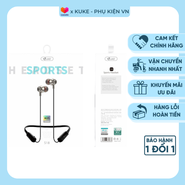 Tai nghe bluetooth kuke tai nghe có dây kết nối bluetooth v5.2 chính hãng thiết kế tinh tế - kuke s18