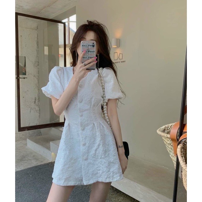 [HCM]Đầm Nữ Trễ Vai Phối Ren Trắng Hai Lớp Thuần Khiết Dự Tiệc Sang Chảnh