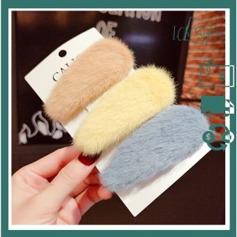 Kẹp tóc mái phối lông dễ thương hình elip