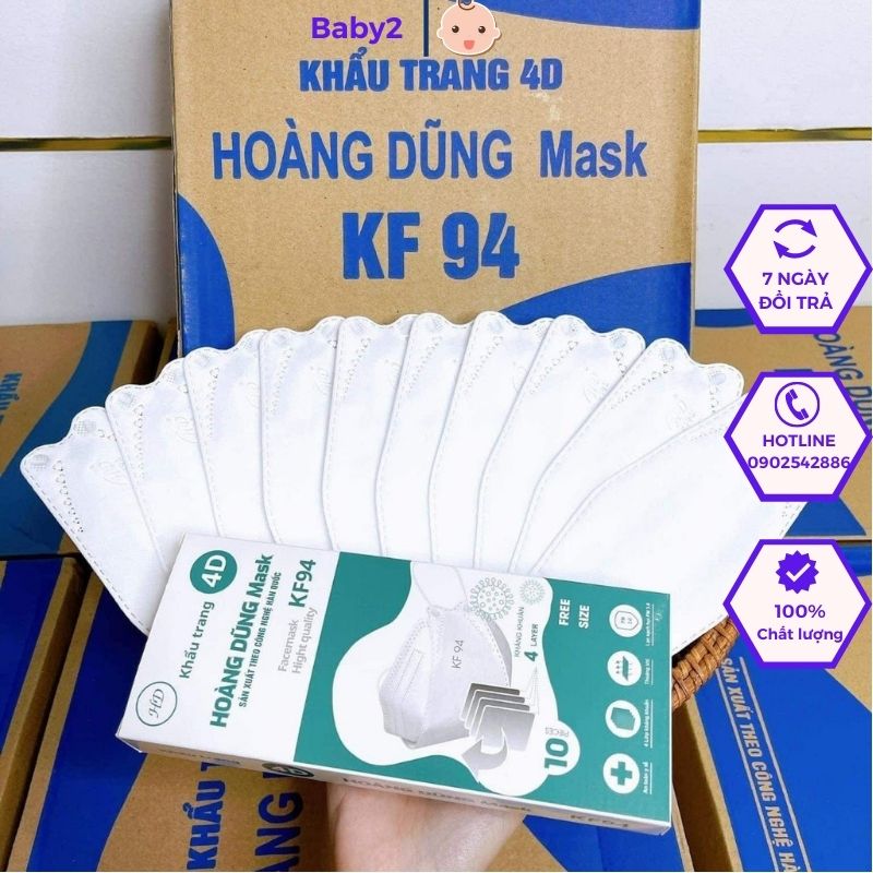 Khẩu Trang Y Tế KF94 4D Hoàng Dũng Thùng 300 Cái 4 Lớp Kháng Khuẩn Sản Xuất Theo Công Nghệ Hàn Quốc baby2 KT07