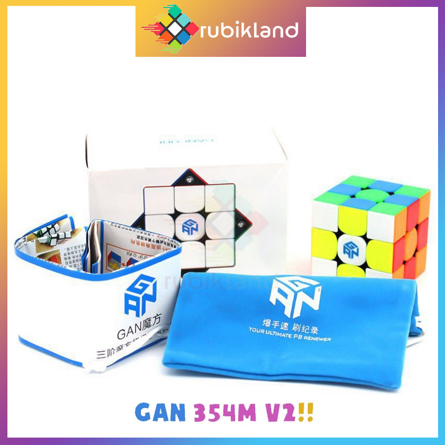 Rubik Gan 354M V2 Nam Châm Cao Cấp Rubic 3x3 3 Tầng Stickerless Không Viền