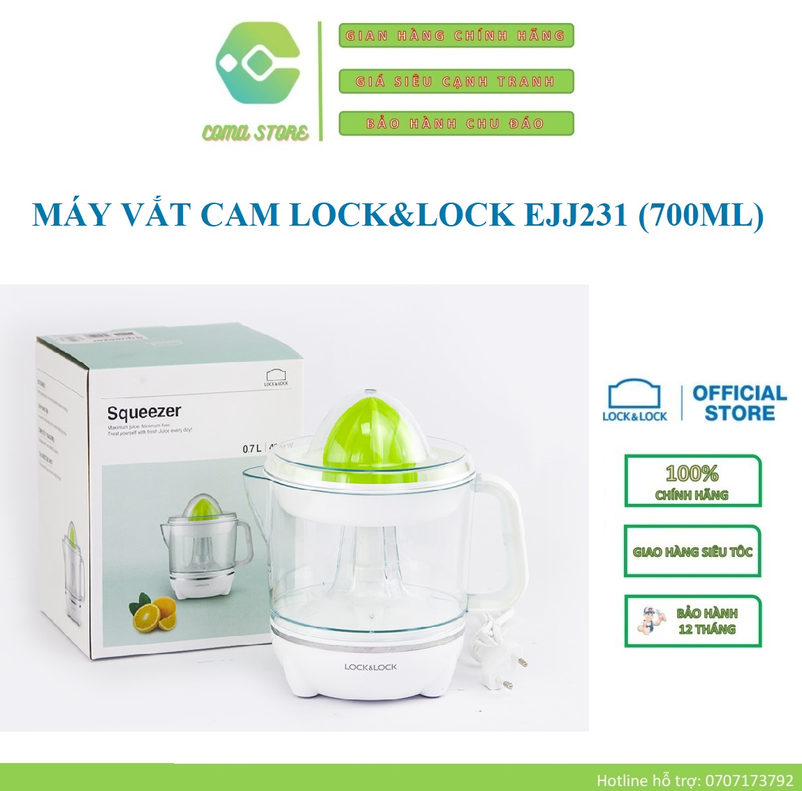 Ejj231 - máy vắt cam lock&lock – bảo hành chính hãng 12 tháng
