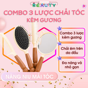 ⭐Combo 4 món lược chải tóc kèm gương trang điểm - Lược chải, lược tròn, lược gỡ rối, gương trang điểm - monster BEAUTY
