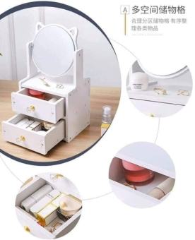 Gương trang điểm ,Gương trang điểm để bàn -Kệ đựng mỹ phẩm- Kệ Mỹ Phẩm Đa Năng Có Ngăn Kéo - Gương trang điểm để bàn, Gương trang điểm - Tủ gỗ để đồ trang điểm trang sức hình mèo, Gương để bàn mini