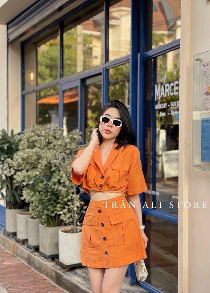 Set váy sơ mi suông tôn dáng, sơ mi kèm quần váy chất mềm mịn, đàm đi chơi