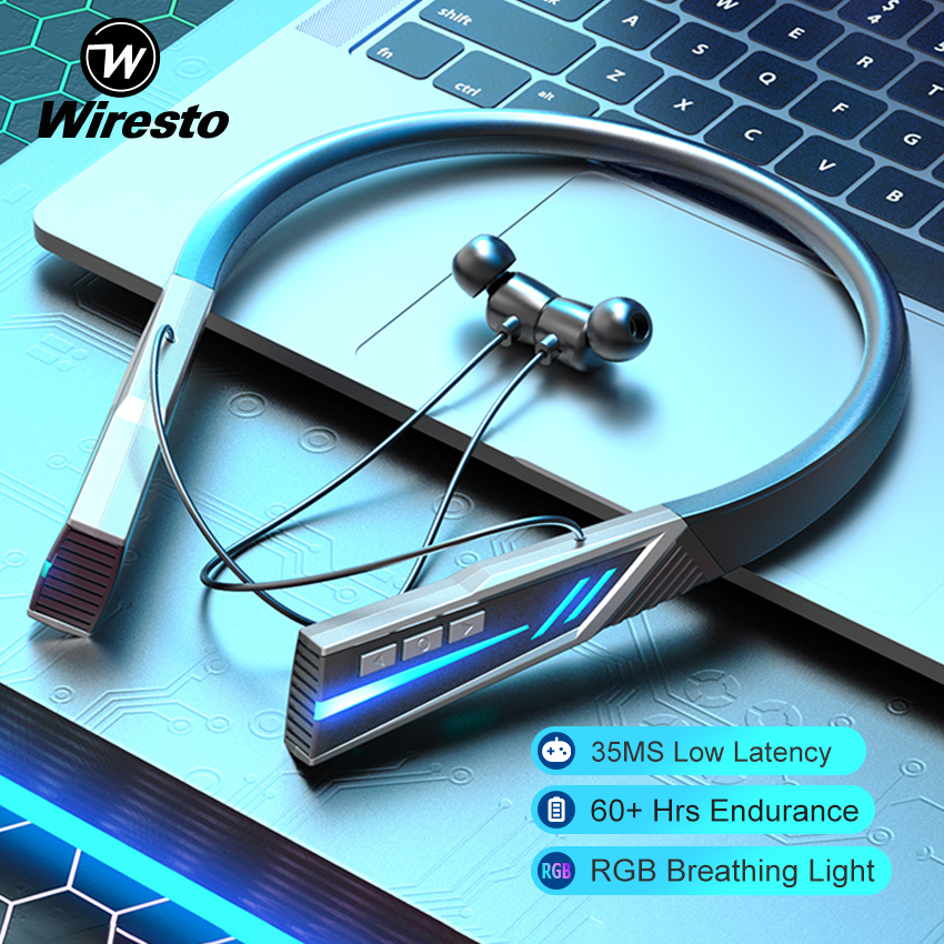 Wiresto TWS Tai Nghe Gaming Tai nghe Bluetooth đeo cổ IPX5 Thể Thao Chống Nước Tai Nghe Không Dây Bluetooth 5.0 Tai Nghe Không Dây Hiệu ứng âm Trầm Âm Thanh Vòm 9D âm Thanh Nổi Có Mic Tai Nghe Chơi Game Chuyên Nghiệp Độ Trễ 35Ms