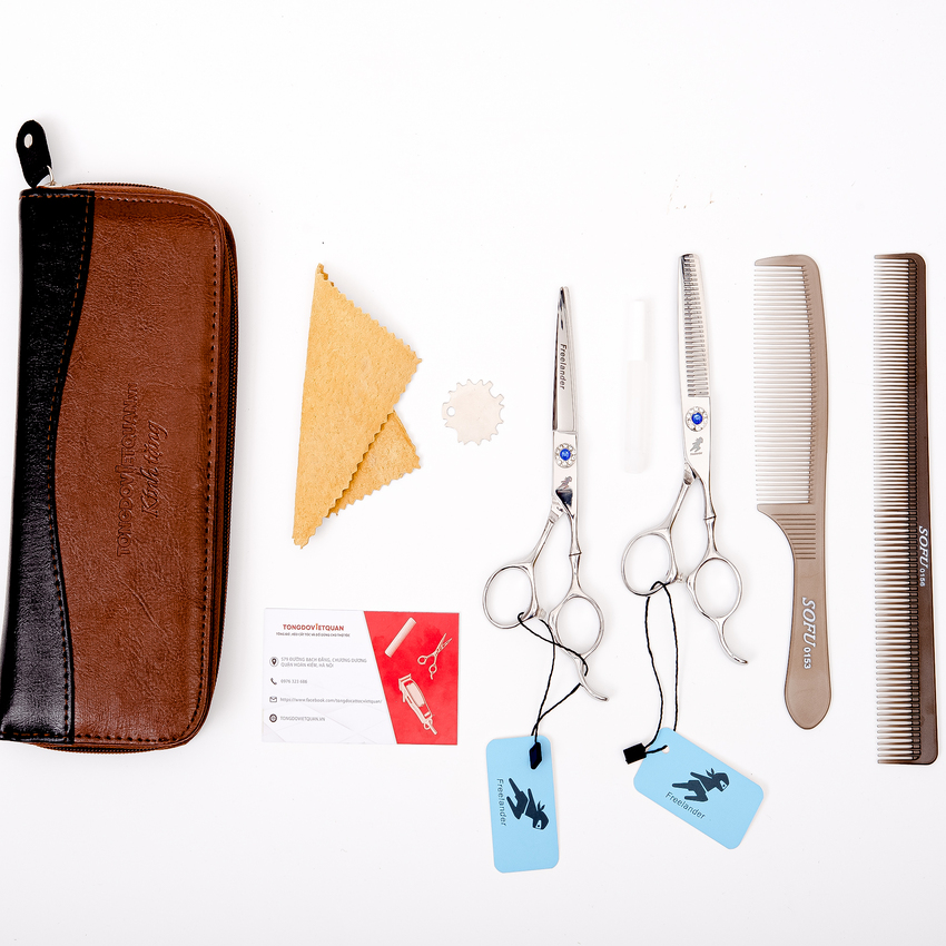 Bộ Kéo Cắt Tóc 6inch Nhật Nhập Khẩu Sắc Bén Và Bền Bỉ Tặng Bao Da, 2 Cây Lược Và Full Bộ Phụ Kiện Điều Chỉnh, Bảo Quản Kéo