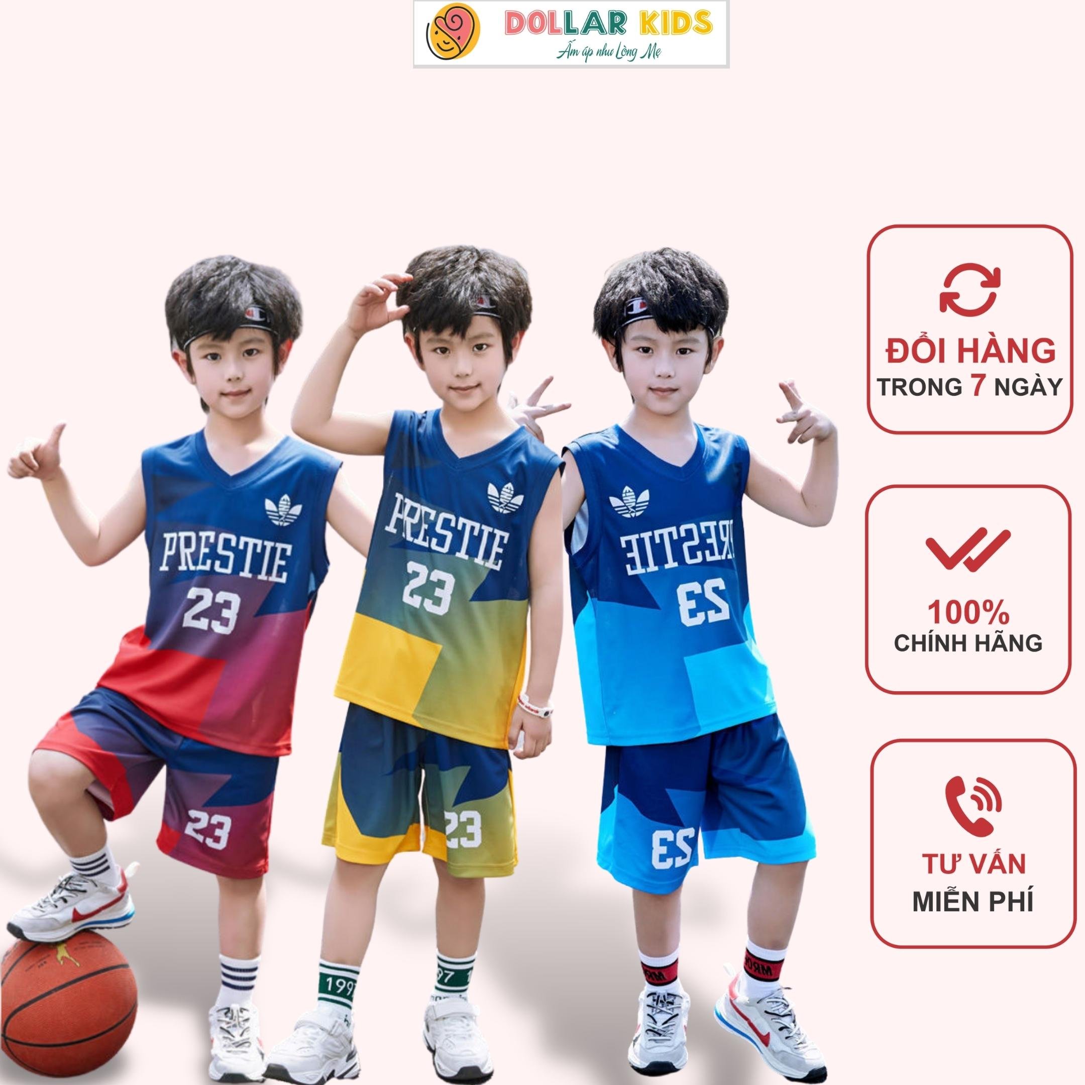 Đồ bộ ba lỗ dollarkids cho bé trai từ 10kg đến 46kg vai thun co giãn thoáng mát