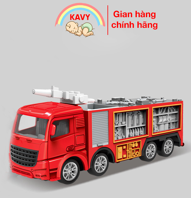 Đồ chơi cho bé mô hình xe cứu hỏa chở phun nước bằng nhựa, chi tiết sắc sảo, khớp chuyển động