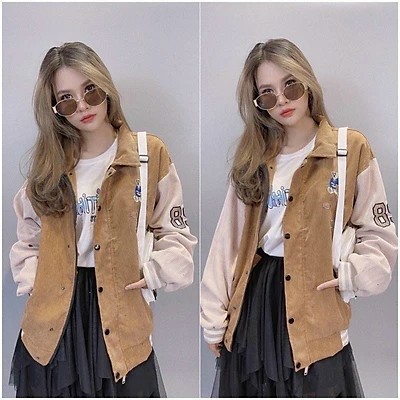 Áo Khoác Nhung Gân Kiểu BomBer Cổ Bẻ Xinh Xắn Logo Thêu Gấu Cực Dễ Thương,Form Áo Dưới 70kg _TP