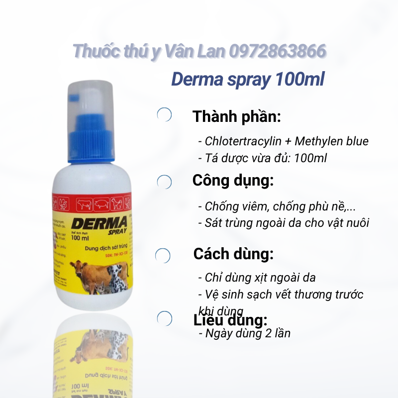 Derma spray dung dịch sát trùng cho vật nuôi