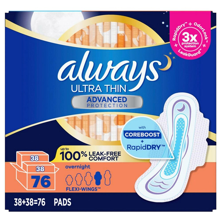 Băng vệ sinh ban đêm Always Ultra Thin Overnight hộp 76 miếng