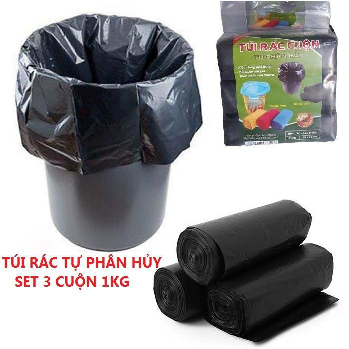 Sét 3 Túi Đựng Rác Đen kt 45*56Cm, Túi Tự Phân Hủy Thân Thiện Với Môi Trường, Trọng Lượng 1kg, TIBM45