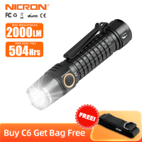 NICRON C6 2000 Lumen EDC Flashlight with 379 meters Long Range BeamUSB-C Rechargeable Flashlight with Pocket Clip IPX8 Water Resistant LED Torch for Outdoor Camping Hiking Hunting Fishing Emergency