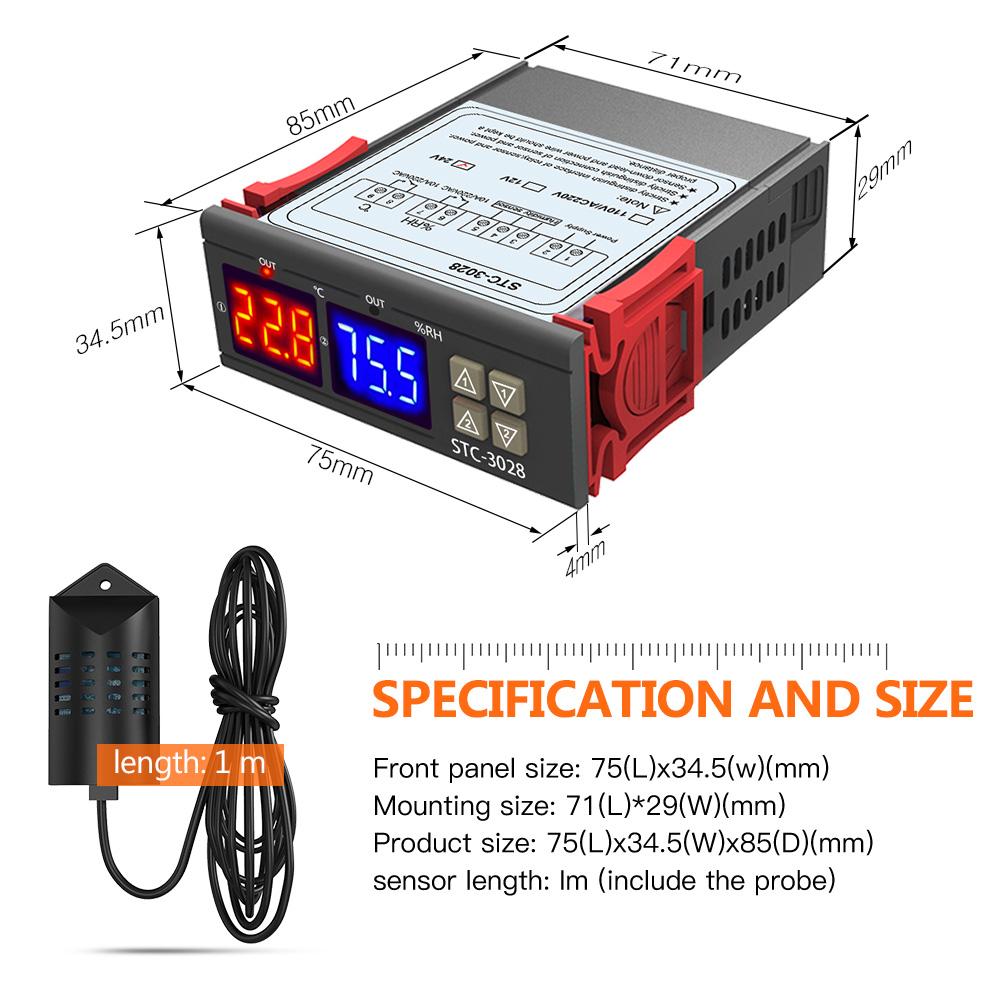Digital STC-3028 AC110-220V Dual LCD Temperature Humidity Controller Thermostat