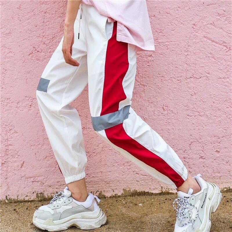 Quần dù phát sáng phối viền ngang cực đẹp, quần jogger nam nữ