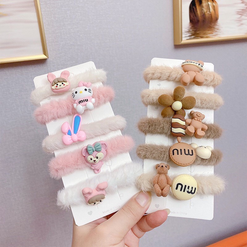 Set 5 chun lông buộc tóc phong cách Hàn Quốc, xinh xắn tiện lợi, buộc êm không đau