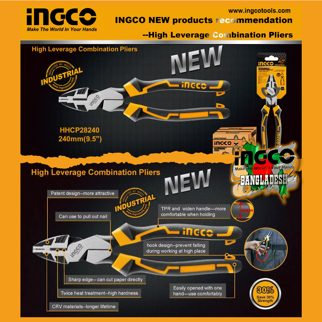 High Leverage Combination Pliers 9.5" Ingco hhcp28240