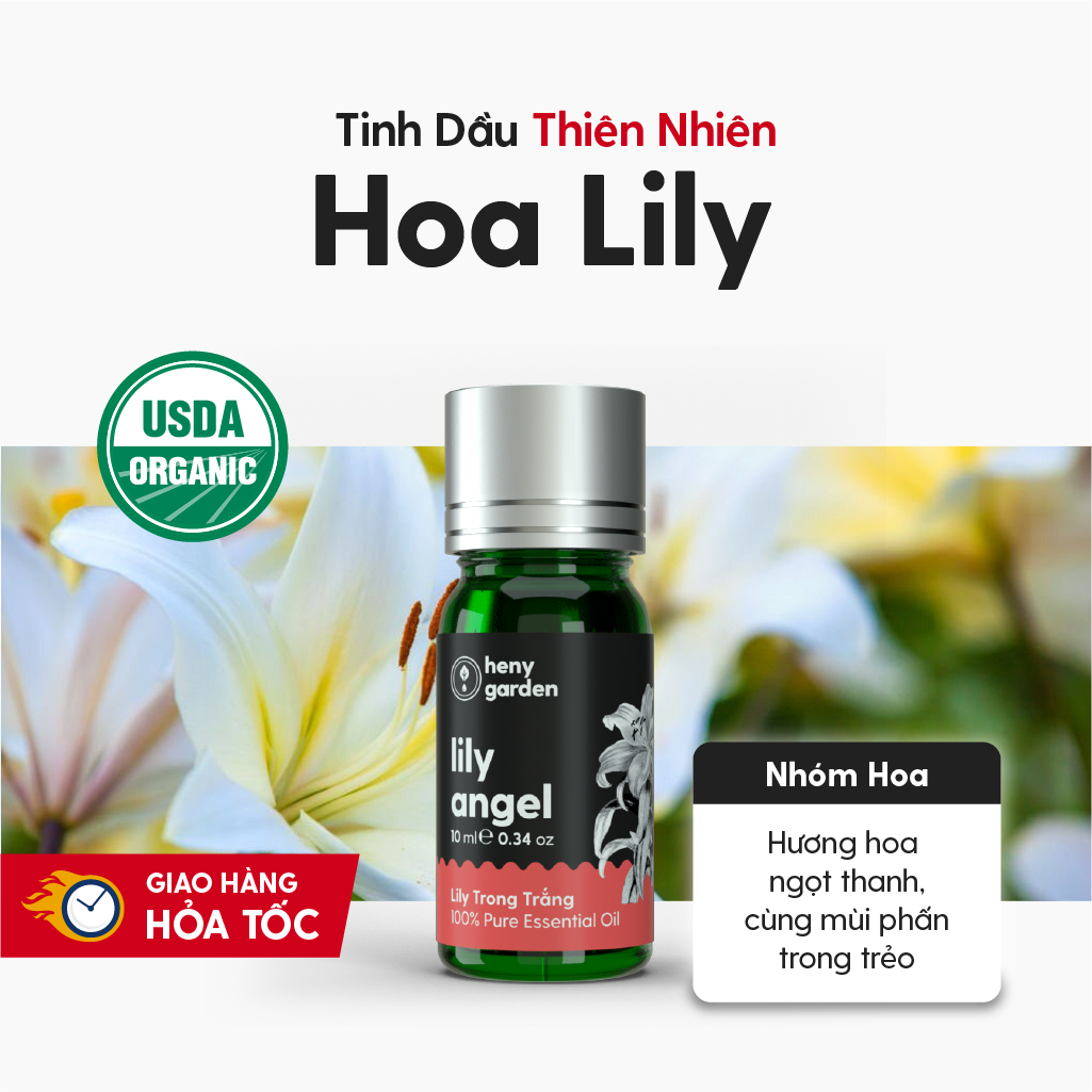 Tinh Dầu Thơm Phòng Hoa Ly Organic Thiên Nhiên Nguyên Chất Đậm Đặc HENY GARDEN Xông Thơm Phòng, Làm Nến Thơm Thư Giãn Giúp Dễ Ngủ 10mL