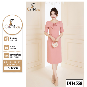 Đầm công sở CITI MODE FASHION thiết kế dáng  ôm hồng chờm vai cổ đính hoa DH4558