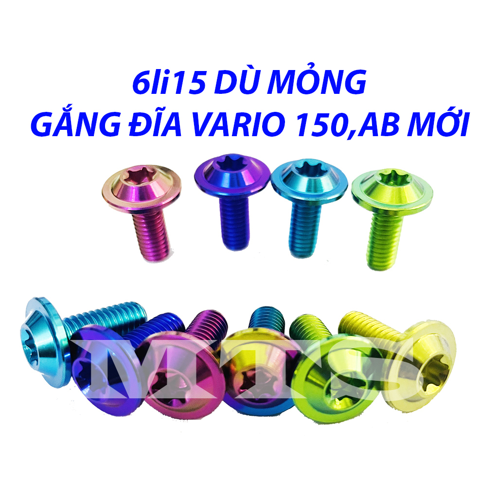 ỐC TITAN GR5 6li15 DÙ MỎNG Bắt Đĩa Vario150/Ab20202021/Đầu Cốt/Bảng Tên...-MTS