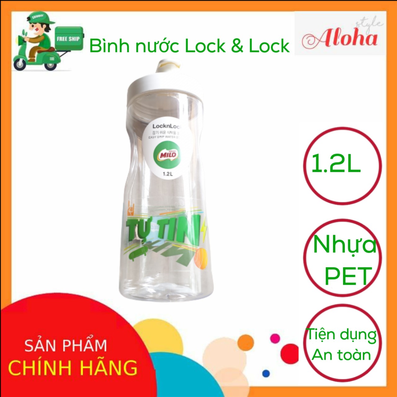 Bình nước nhựa lock & lock 1.2 lít milo -aloha store