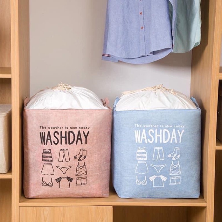 Hộp vải đựng đồ WASHDAY dung tích lên tới 75L có thể gấp gọn (WD75), Túi Vải Đựng Quần Áo Chăn Màn Mền BIG SIZE 60cm Loại 1, Đựng Đồ Cỡ Lớn Dáng Ngang Đa Năng, (TN03)