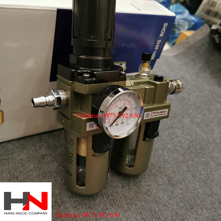 Lọc tách nước khí nén đôi CIM ren 21mm và khớp nối inox