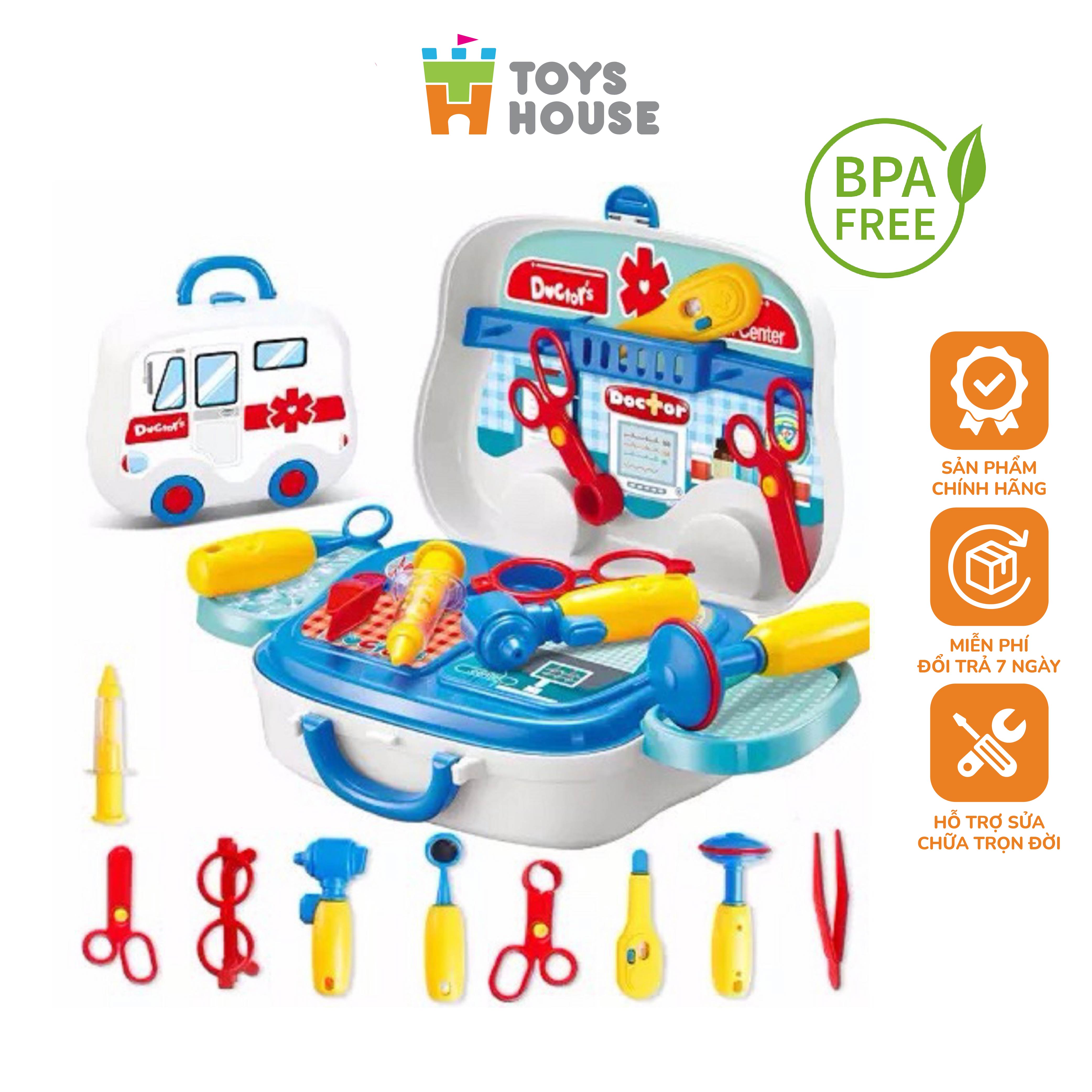 Đồ chơi bác sĩ cho bé trai và gái hình vali màu xanh Toyshouse 008-918