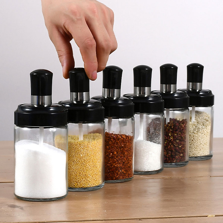 Hũ đựng gia vị thủy tinh cao cấp có lắp kèm thìa đa năng tiện ích, lọ đựng gia vị tiện lợi, hũ đựng gia vị kèm thìa