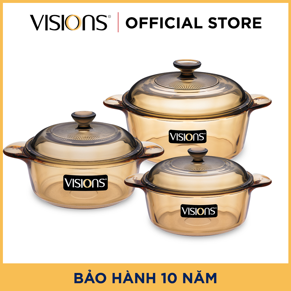 Bộ 3 nồi thủy tinh Visions VS-336/CL1 (loại nhỏ) - Bảo Hành 10 năm  - Hàng chính hãng
