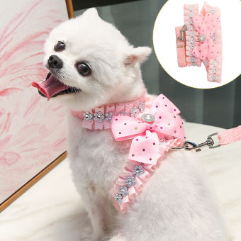 Dây Đeo Cổ Thắt Nơ Màu Hồng Cho Chó Mèo Thú Cưng, Dây Xích Dắt Chó Đi Dạo