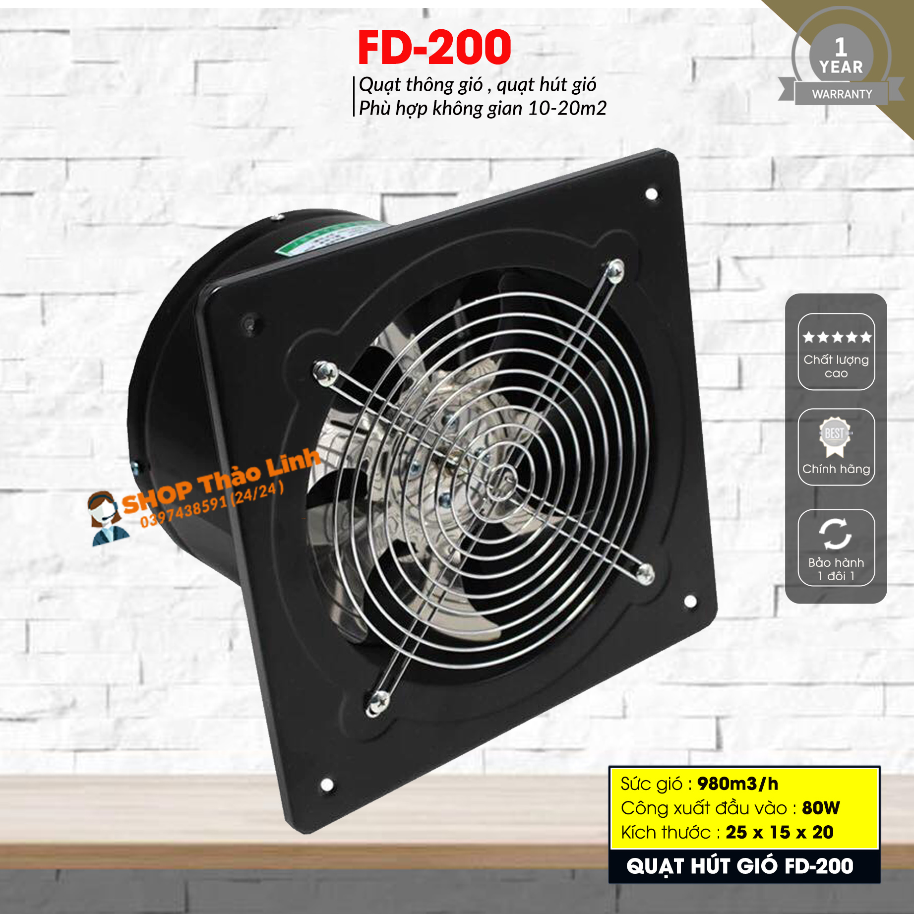 Quạt hút gió , quạt thông gió fd-200 đường kính ống hút 20cm - tiết kiệm điện năng