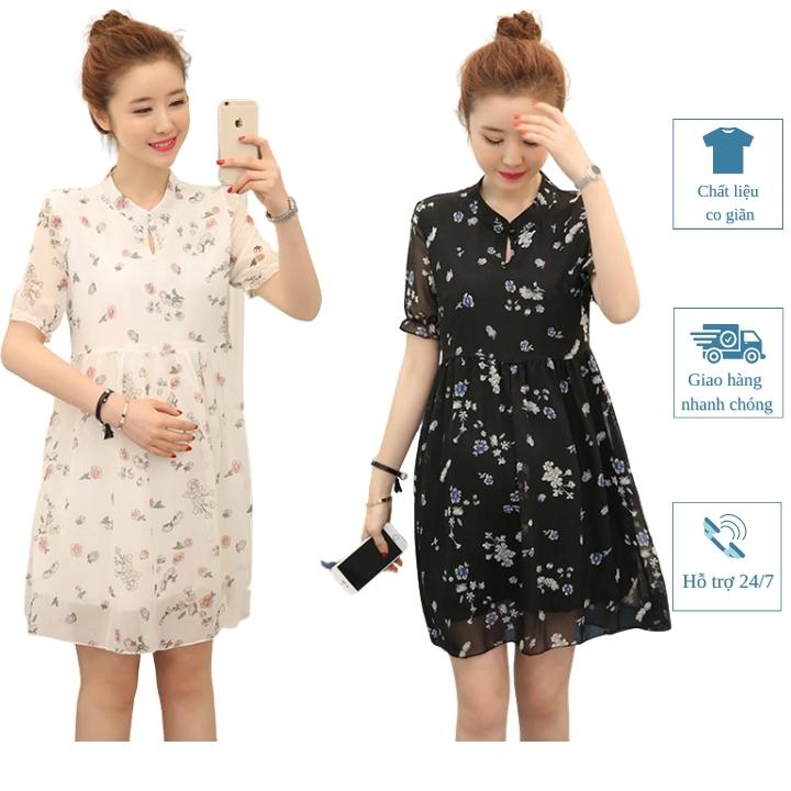Váy bầu, đầm bầu đẹp thiết kế hoa nhí dáng suông thời trang - tđ