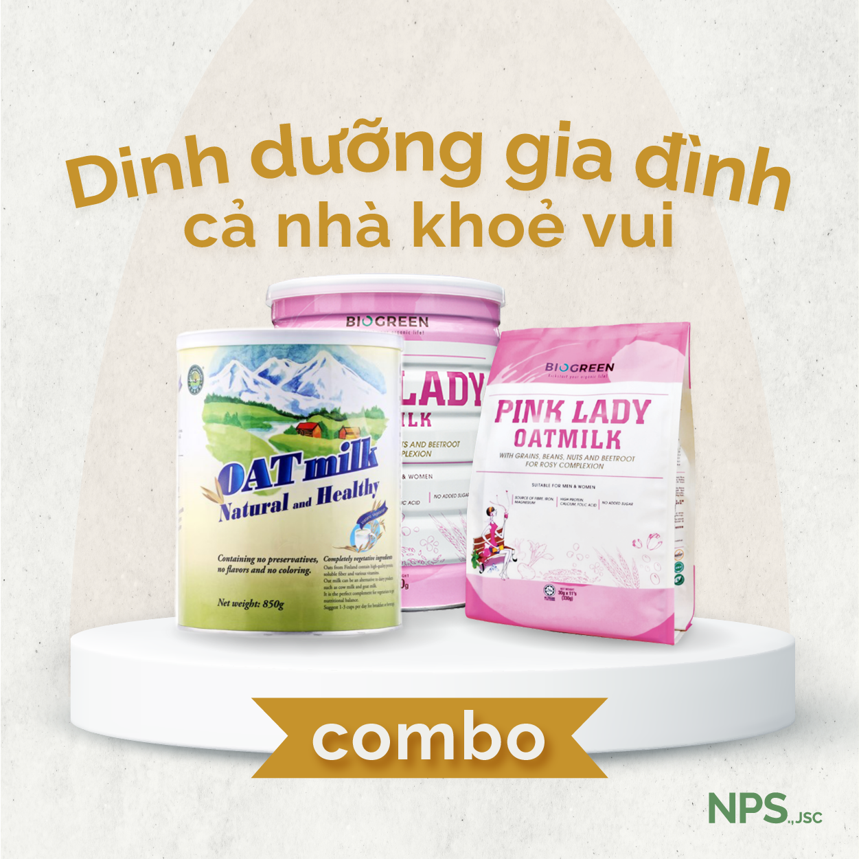 Sữa yến mạch nhập khẩu Combo 01 Pink Lady(lon thiếc 800g) + 01 Oat Milk(lon thiếc 850g) + 01  Pink Lady (dạng túi 330g)