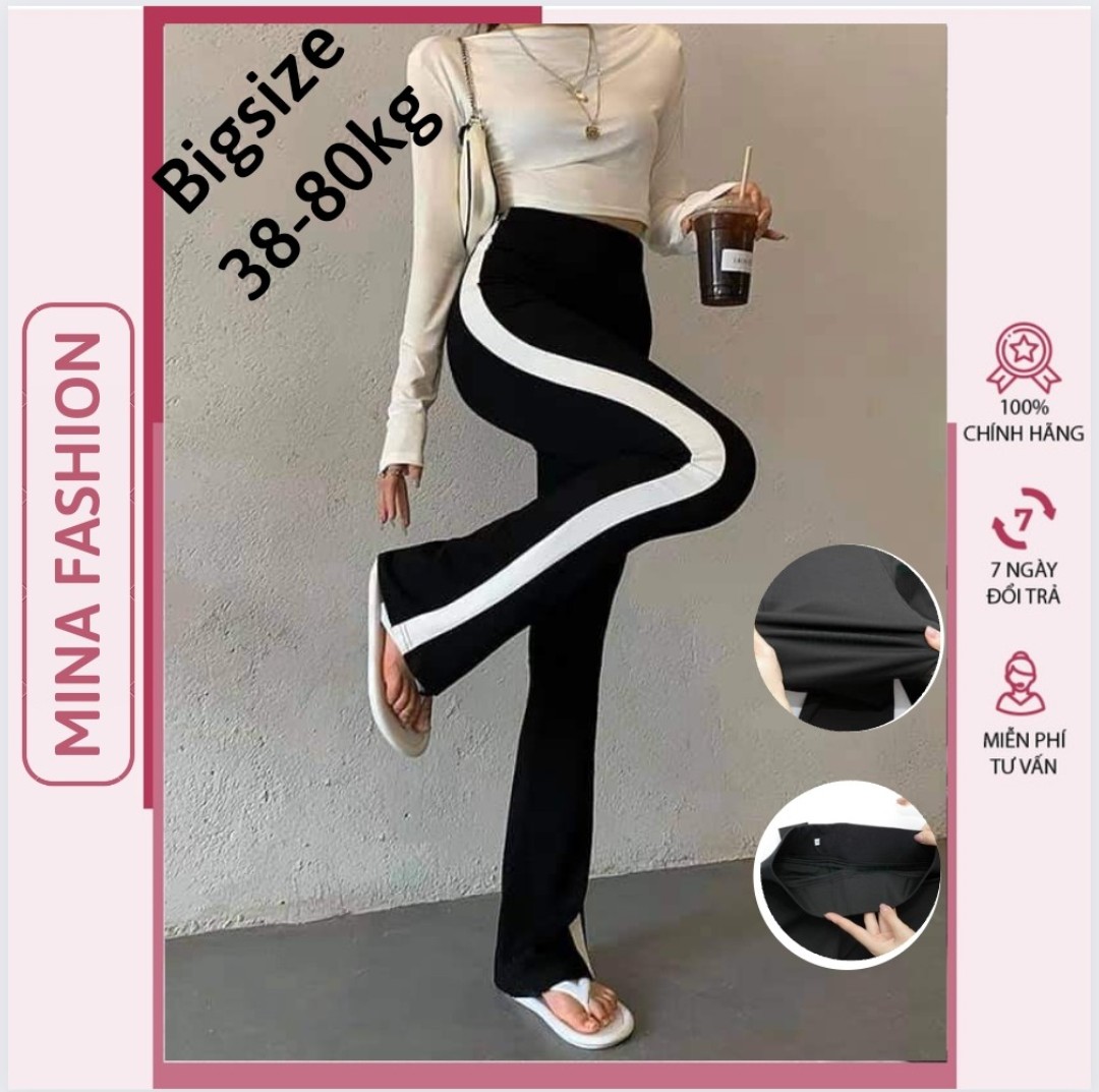 Quần ống loe sọc nữ thun legging lưng cao bigsize siêu hack dáng cá tính