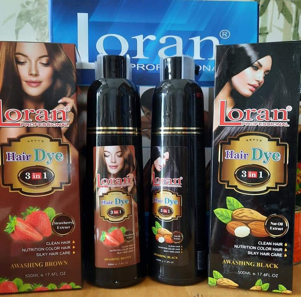 Dầu gội phủ bạc nhuộm đen tóc và nâu tóc loran 3in1 500ml