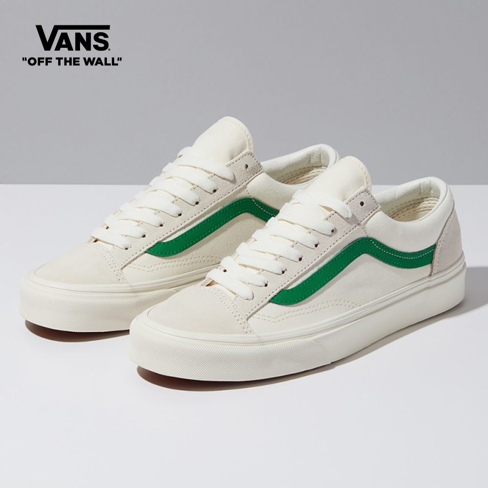 White vans with green on sale stripe