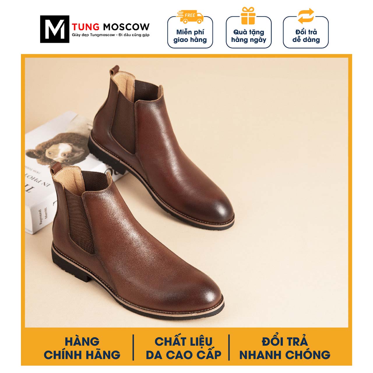 Giày Nam | Giày Chelsea Boots Nam Da Nâu Tùng Moscow  - SP3850 | Chelsea Boots | Boot Nam | Giày Da Nam | Giày Giá Rẻ