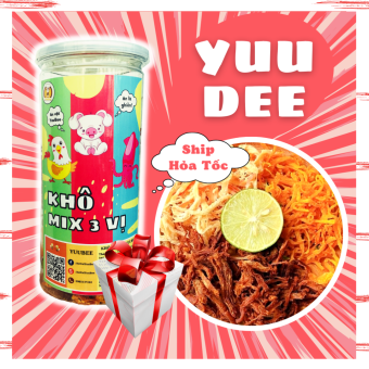 Khô mix 3 vị (khô gà lá chanh, mực hấp nước dừa, khô heo cháy tỏi) thơm ngon 300G YUUDEE - Đồ ăn vặt Việt Nam