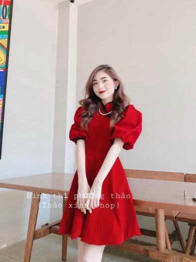 Váy đầm nữ cổ tàu dáng xòe tay phồng - Đầm, váy nữ | ThờiTrangNữ.vn