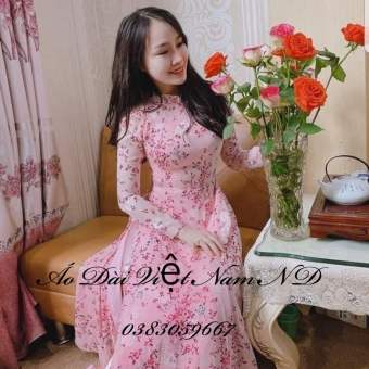 Bộ Áo Dài Hoa Nhí 4 Tà