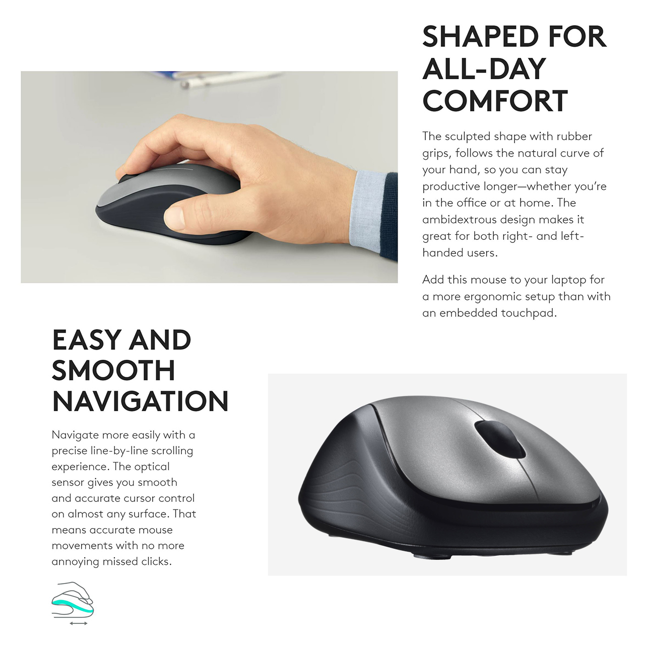Logitech Wireless Mouse M190 - Full Size Ambidextrous Curve Design,  18-Month Battery with Power Saving Mode, Precise Cursor Control &  Scrolling, Wide Scroll Wheel, Thumb Grips (Charcoal) - Full-size Mouse -  Optical 