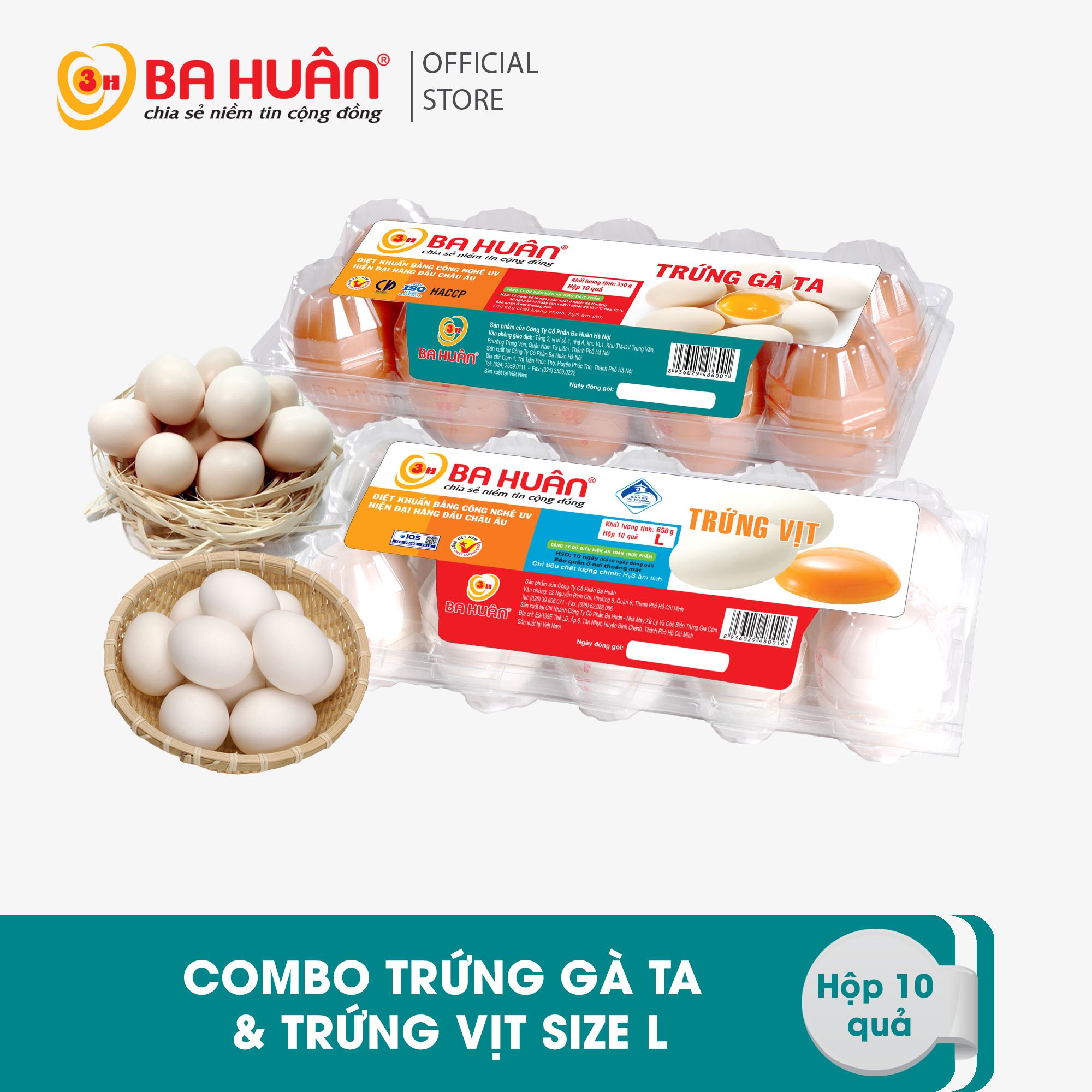 Combo 10 quả trứng gà ta và 10 quả trứng vịt size to